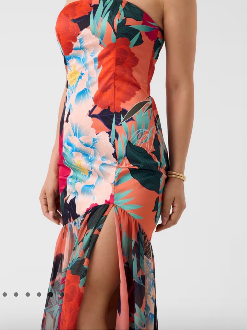 Marciano by Guess Floral Strapless Coral Maxi Dress with Thigh Slit